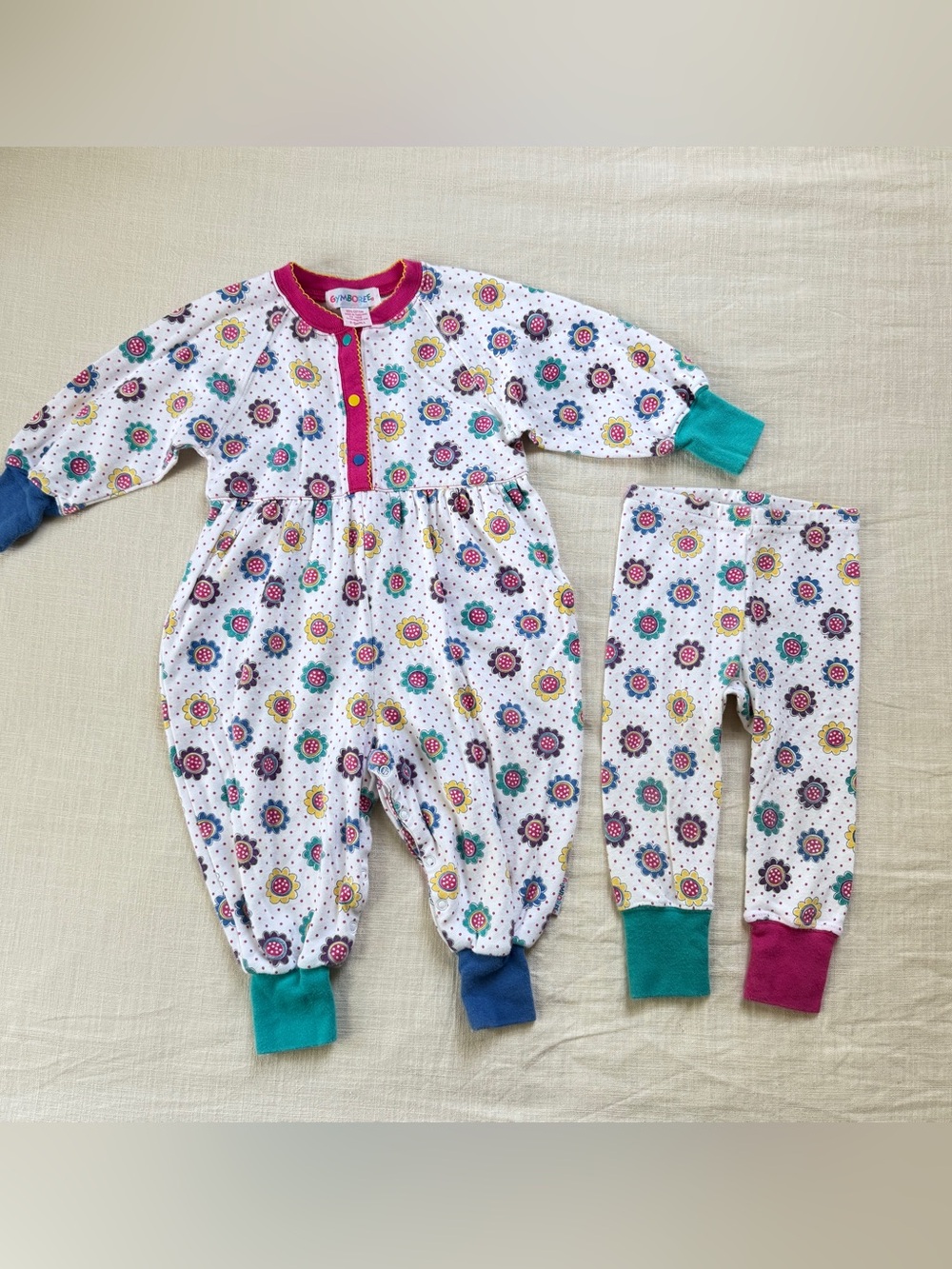 Vintage 90s Gymboree Floral Polka Dot Balloon Romper & Matching Pants Set 9-18M